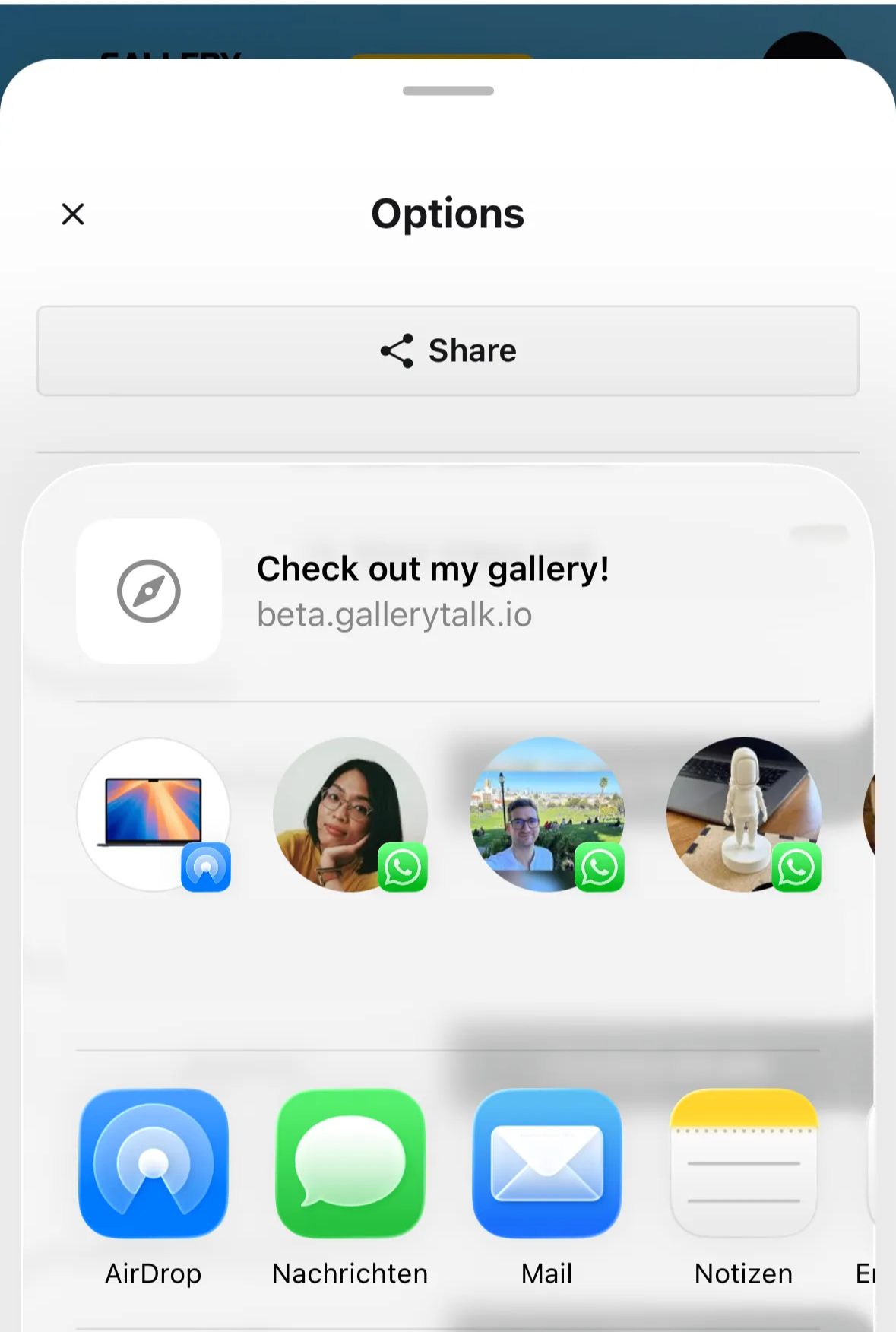 Share dialog mobile